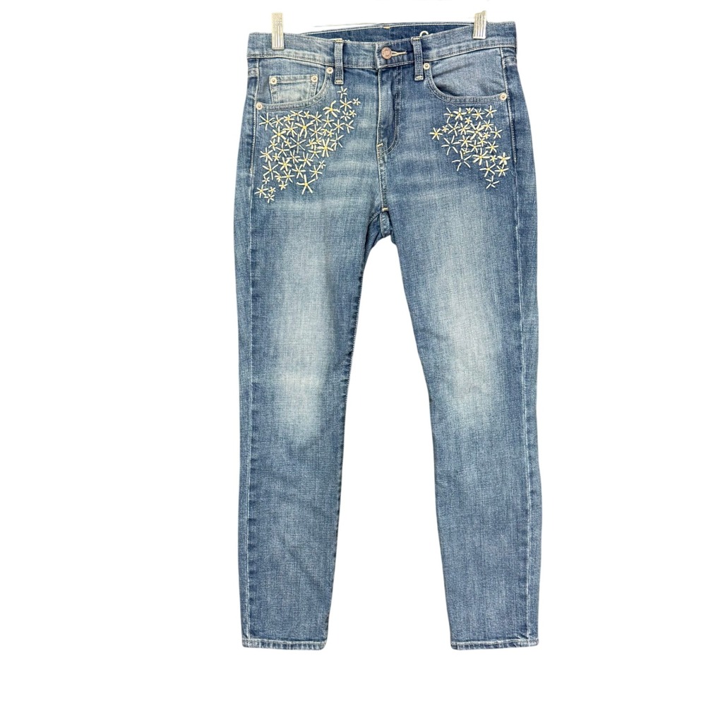 Gap Jeans Womens 26 Blue Authentic Best Girlfriend Floral Daisy Embroidered Slim